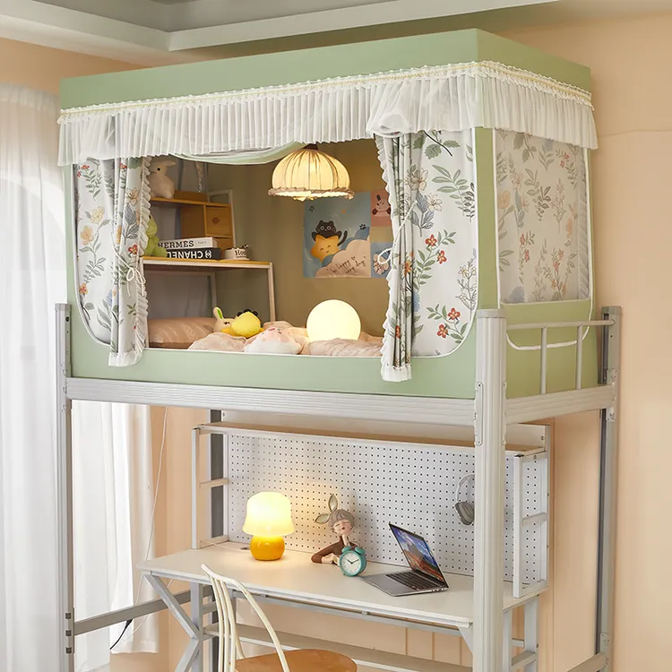 学生床帘组装学生宿舍一体式支架安装蚊帐3门拉链款家用大学生