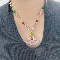 3899项链750黄金18K玫瑰金红宝石毛衣锁骨链