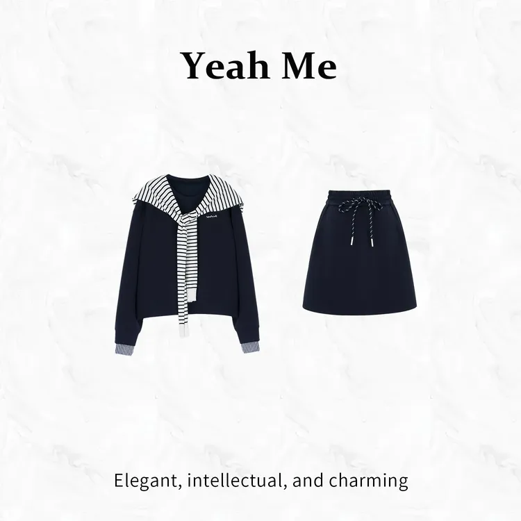 Yeah Me/也觅【神明少女】秋季新款校园风甜美穿搭上衣半身裙套装女