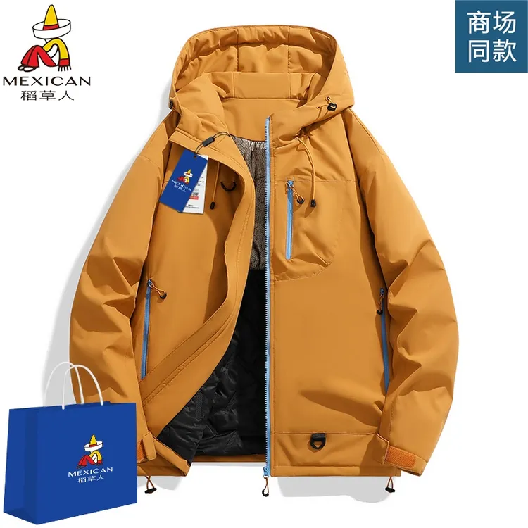 Mexican/稻草人冬季冲锋棉服男女款户外连帽棉袄情侣外套男装棉衣