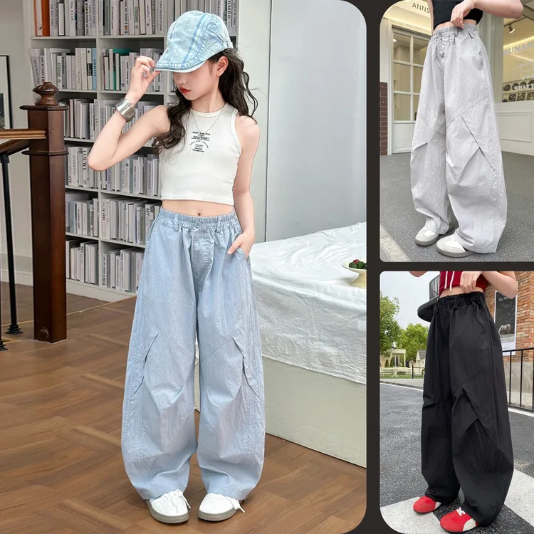 女童夏季薄款弯刀休闲裤中大童儿童6-12岁防蚊速干洋气潮款长裤