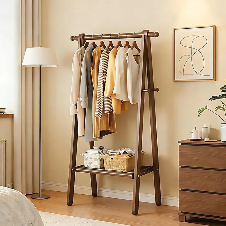 实木挂衣架落地卧室家用衣帽架简易晾衣架置物架室内挂衣服的架子