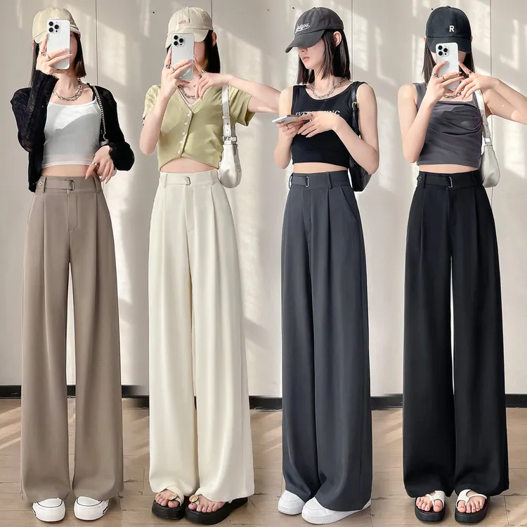 2025春季新款高腰休闲窄版休闲西装阔腿裤小个子拖地直筒裤女