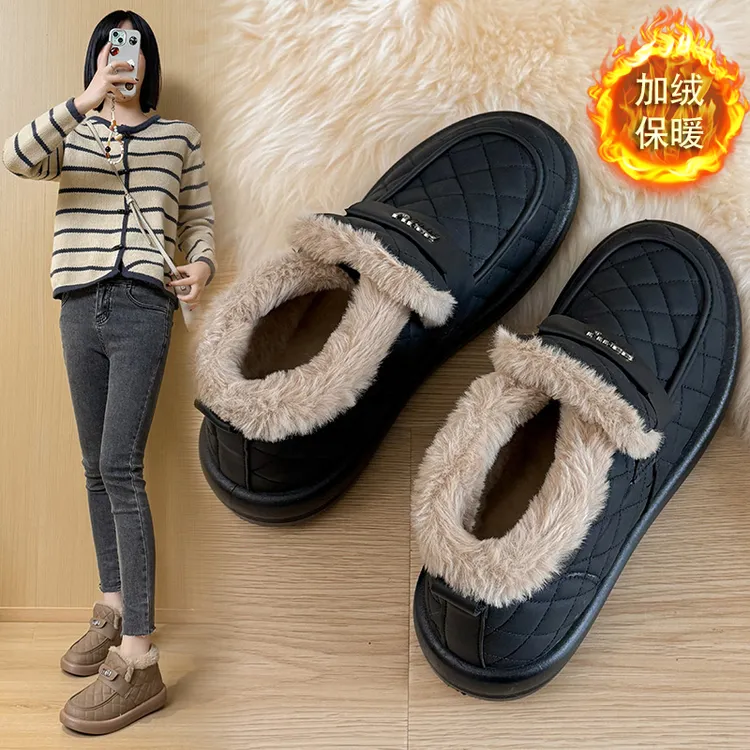 爆款女雪地靴冬季加绒保暖棉鞋防水百搭时尚靴子一脚蹬厚底一脚蹬