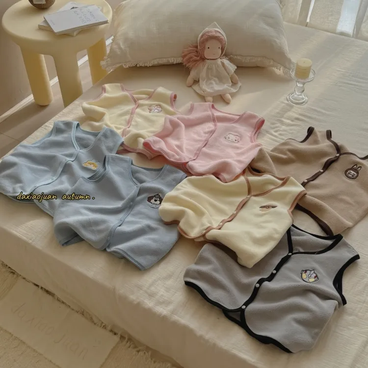 【大小卷】儿童秋季韩版卡通图案刺绣撸猫绒男女童马甲-26922