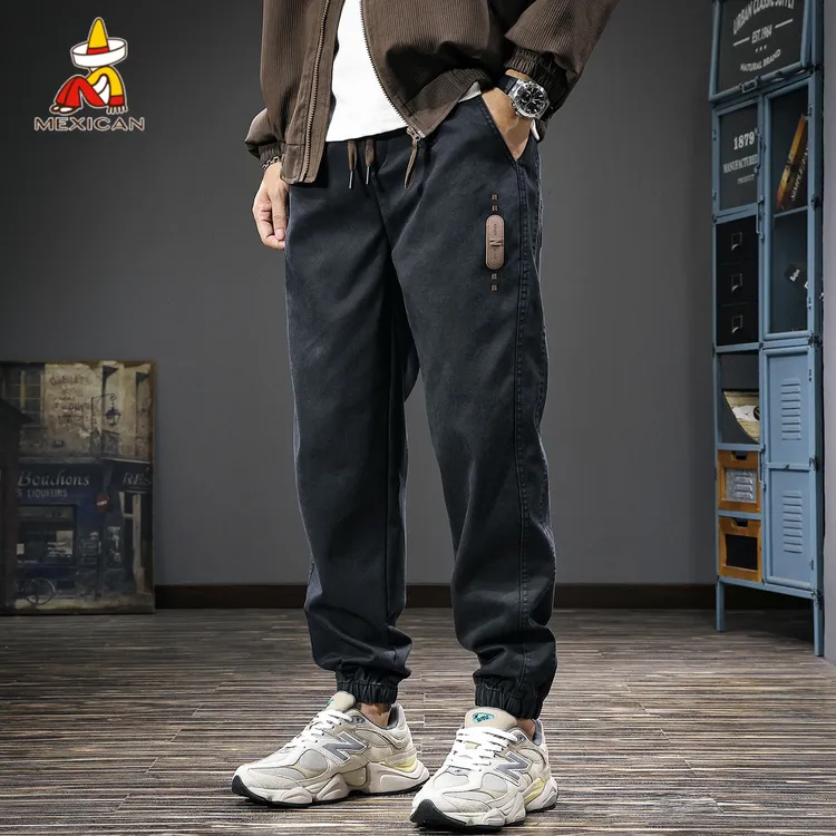 Mexican/稻草人秋冬莱赛尔休闲裤男款美式潮牌宽松加绒束脚裤子潮