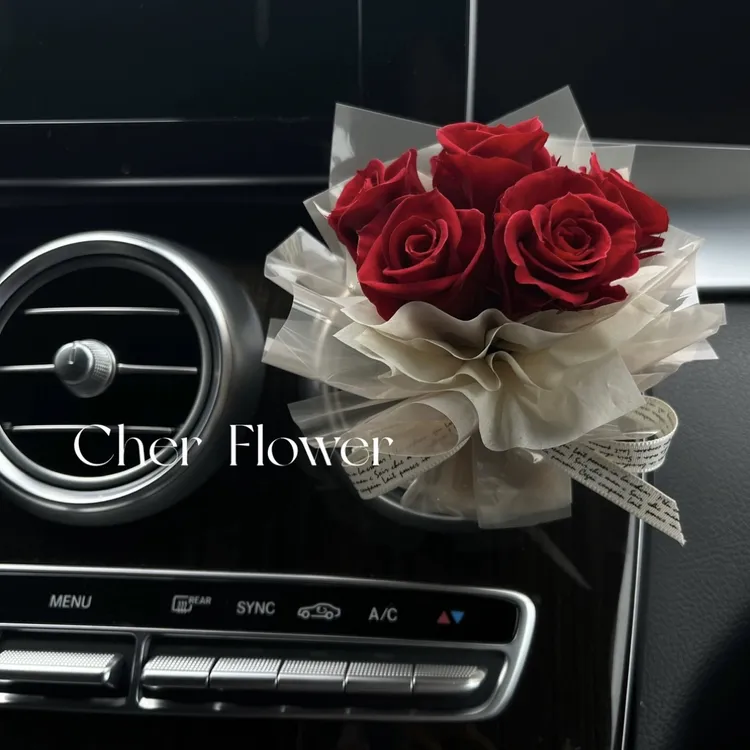 Cher原创｜汽车出风口装饰永生花红玫瑰车载迷你花束摆件礼物