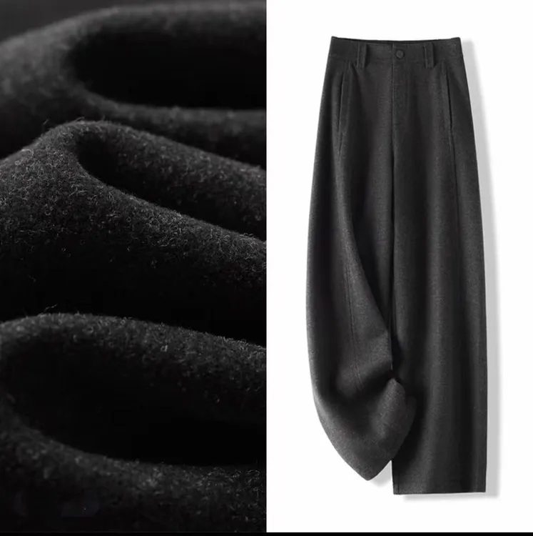 加绒加厚弯刀裤女秋冬2025新款毛呢高腰显瘦香蕉裤阔腿裤