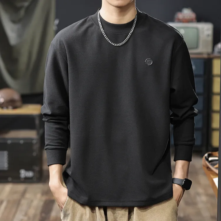 MR.MUDI/穆迪先生重磅绒面亲肤保暖长袖T恤男秋季纯色内搭打底衫