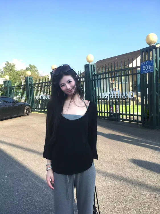 2025夏季新款慵懒韩系设计感长袖T恤罩衫挂脖抹胸吊带背心休闲裤