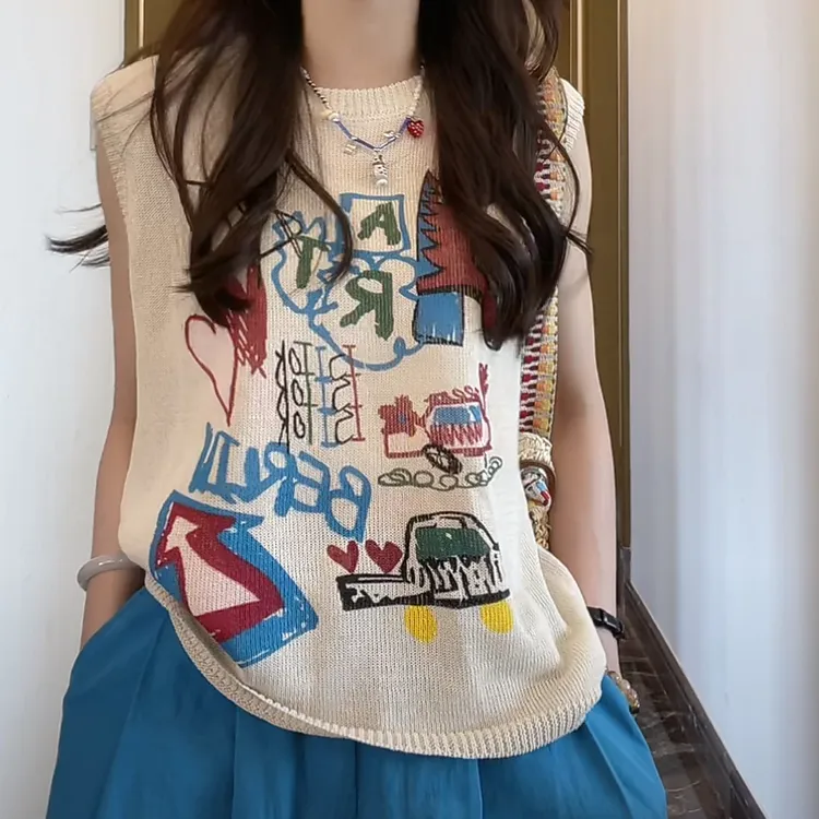 时尚百搭夏季可爱风无袖T恤女2025夏季新款气质显瘦宽松时尚上衣