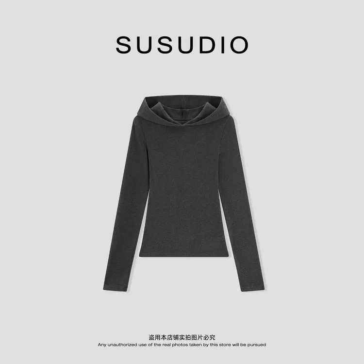 SUSUDIO 冬季双面发热德绒连帽修身柔软高弹长袖帽衫 10720