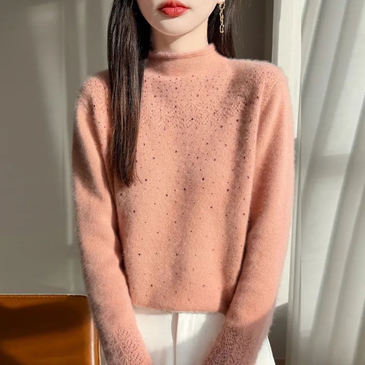 100纯羊毛衫微胖mm秋冬大码半高领女士毛衣遮肚子内搭针织打底衫