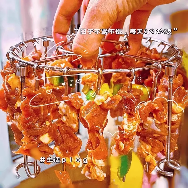【到手一套】家用圆形空气炸锅专用不锈钢烤肉架烧烤架立式支架套装