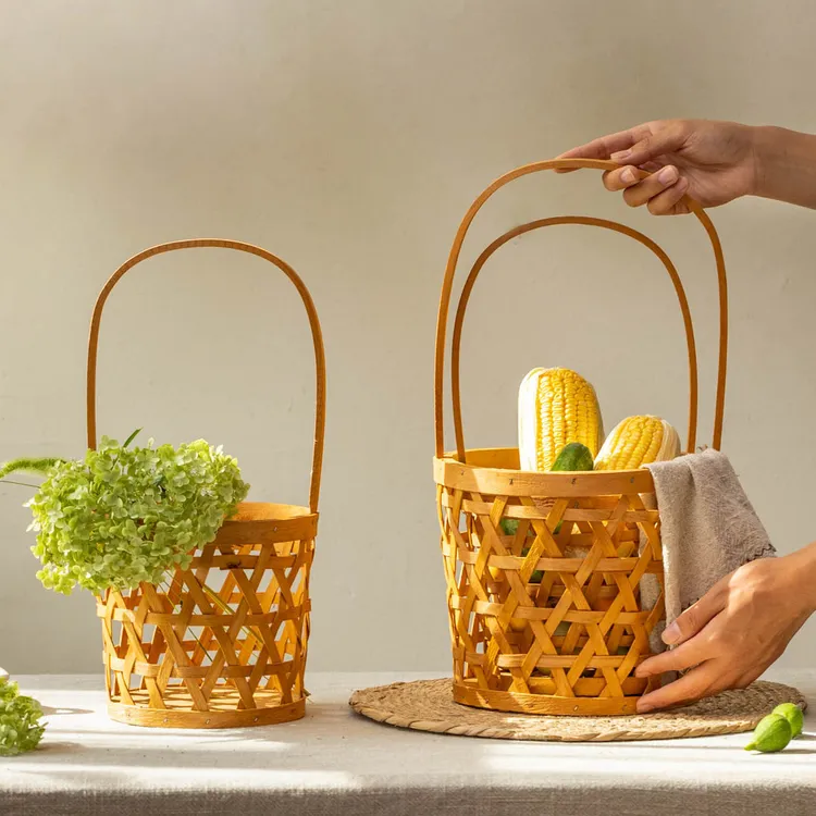 掬涵INS风创意手提花艺花篮餐具收纳篮客厅插花花器桌面装饰摆件