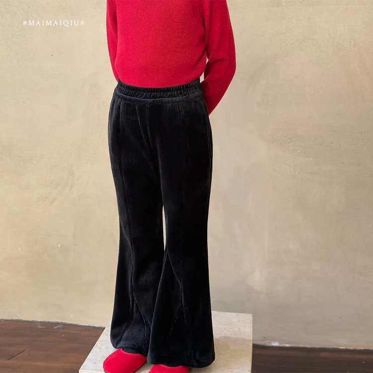 「麦麦秋」【丝丝格调】唯美条女中大童冬季洋气复古加绒喇叭裤GD2698