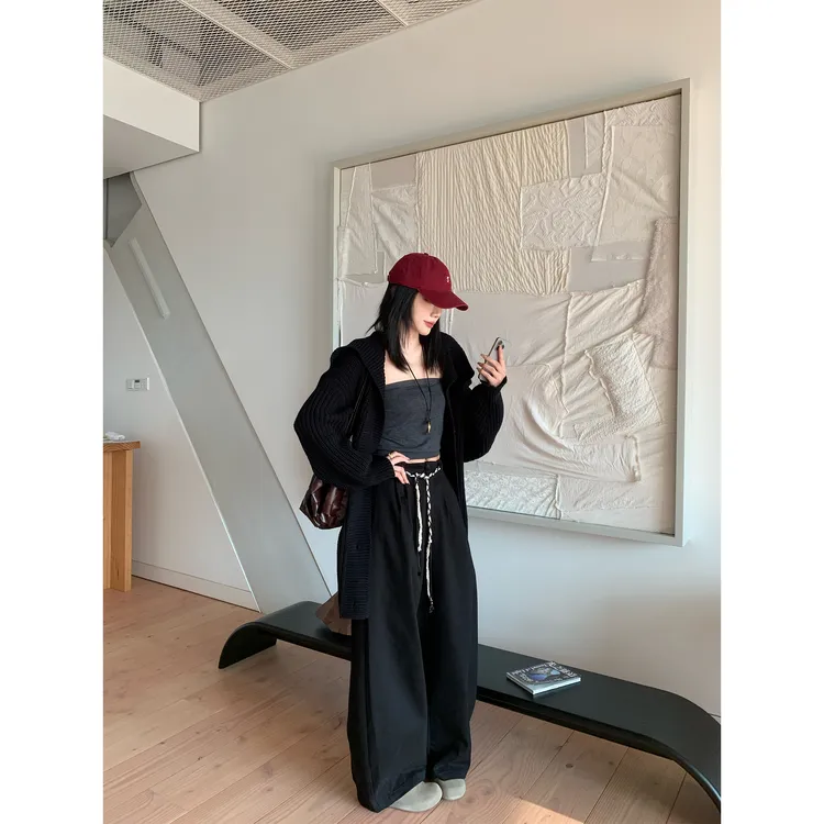 周淼【都市游牧】斜纹棉感抽绳弯刀休闲裤百搭直筒裤女ZM25K6497S