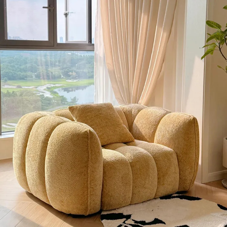 复古南瓜单人沙发客厅奶油风座椅可躺懒人沙发椅休闲椅设计师椅子