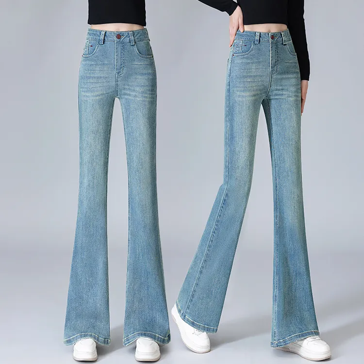 长裤显瘦女士秋季裤子开叉微弹牛仔裤高腰春秋休闲2025年新款时尚