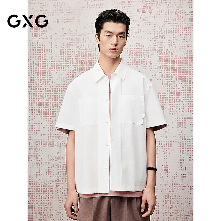[商场同款]GXG男装肌理皱感衬衫高级透气休闲短袖新品#G25X232026