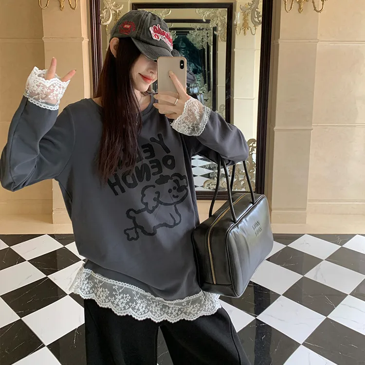0900119胖MM大码T恤冬季双面德绒大码女装圆领印花长袖打底T恤