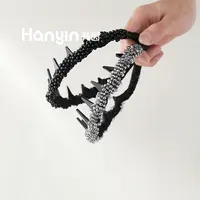 高级黑色百搭高颅顶满天星发箍波浪齿头箍时尚发夹