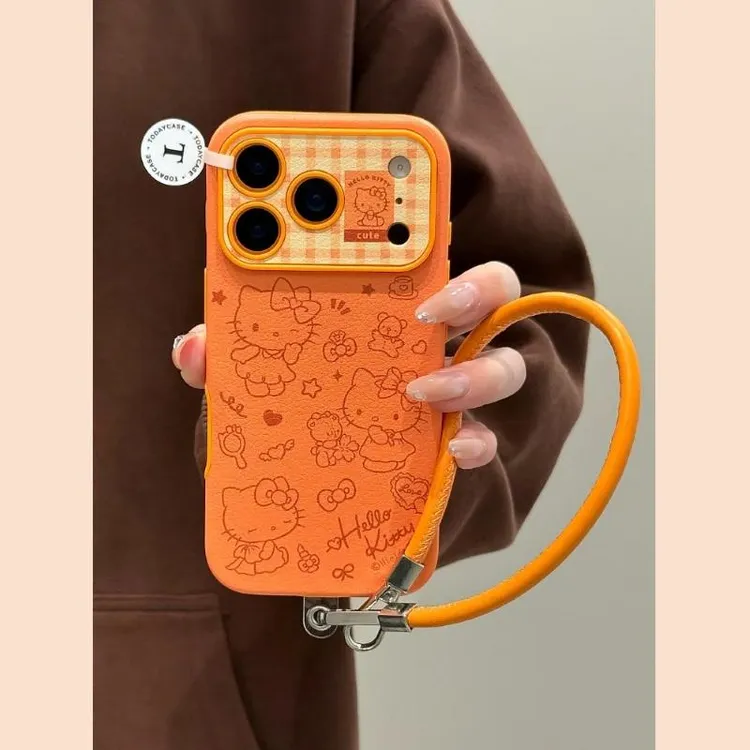 星宇橙线条可爱猫咪适用苹果17promax全包手机壳iphone15防摔14