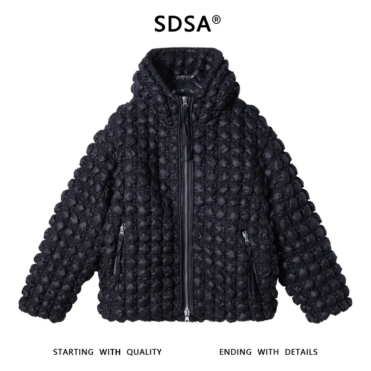 SDSA男士秋冬新款痞帅男装老钱风纯色格纹拉链连帽白鹅绒服外套