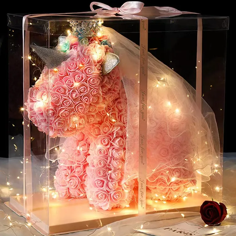 创意玫瑰花独角兽永生花PE泡沫花熊情人节礼物送女生女友闺蜜生日