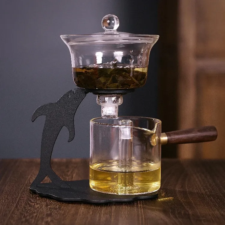 海豚创意玻璃懒人磁吸全自动盖碗功夫茶杯套装家用泡茶壶茶具