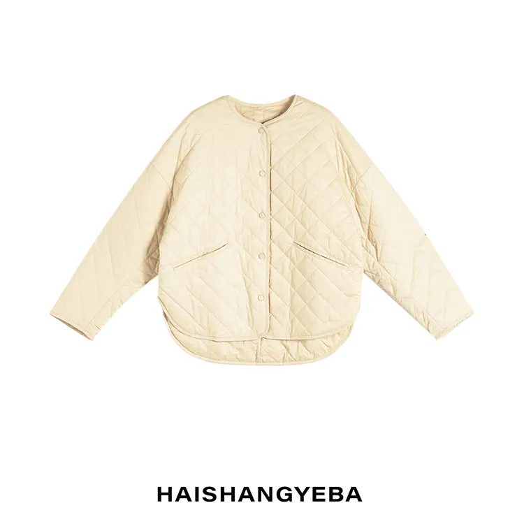 【海上叶爸】新款2025秋冬百搭棉纽扣宽松菱格厚款休闲棉服