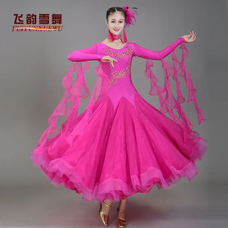 新款摩登舞大摆裙集体演出服国标舞比赛连衣裙华尔兹交谊舞裙003