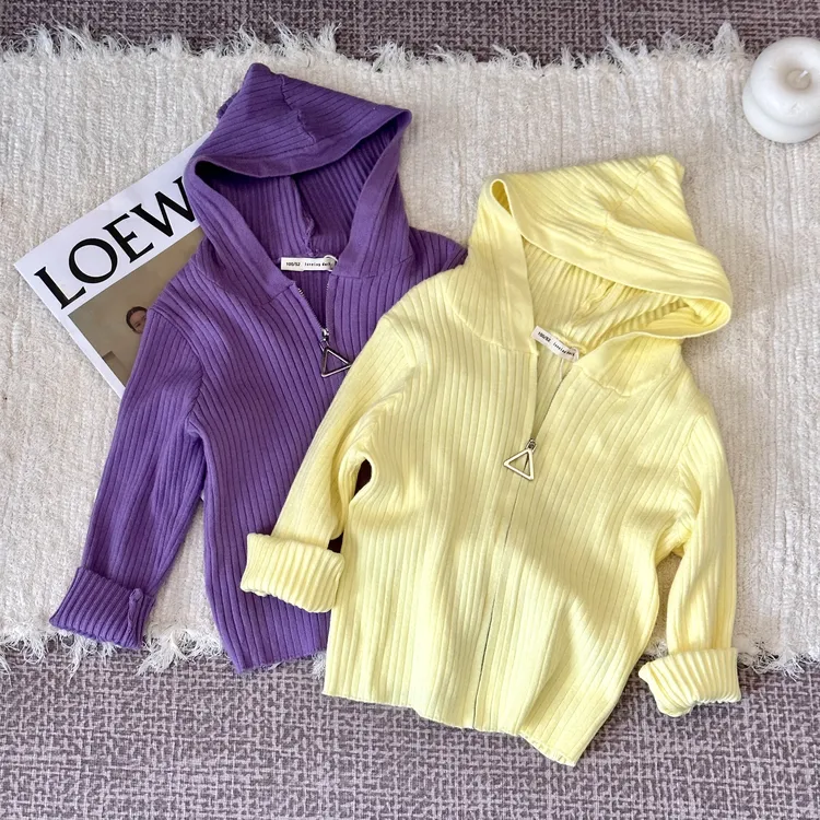 Loving Duck/爱萌鸭韩版秋季女童洋气连帽针织中小童开衫儿童