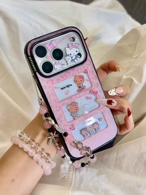 粉色豹纹Kitty镂空手机壳适用iPhone17promax/16多巴胺可爱卡通