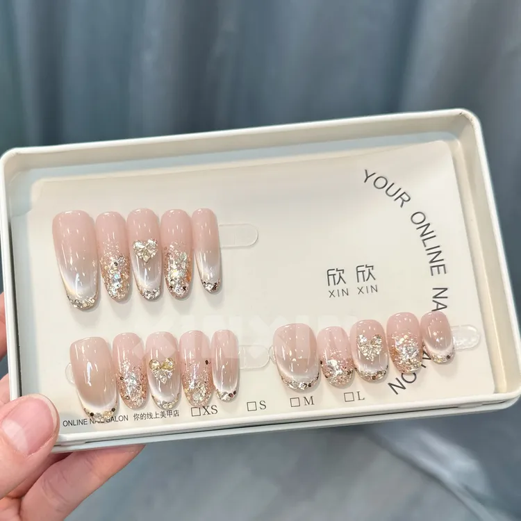 香槟派对- painted clear bow 纯手工穿戴甲 10片装