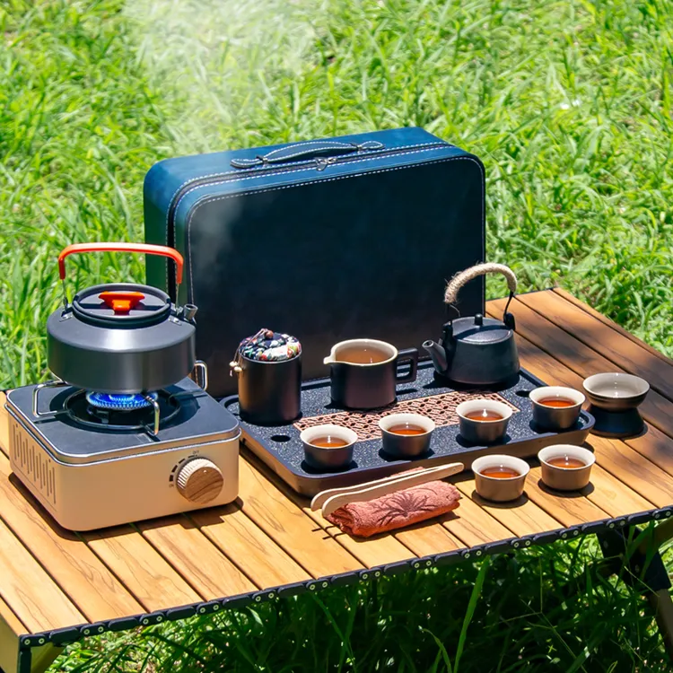 户外旅行茶具便携黑陶提梁壶茶具煮茶炉具套装露营带炊具大全户外