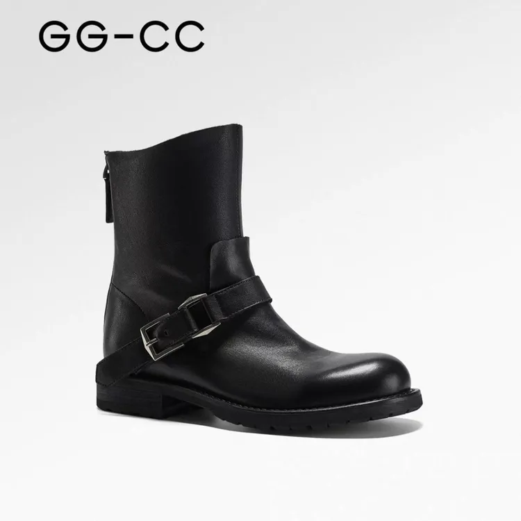 【西部辣妹】GGCC2025年冬季新款美式西部短靴子皮带扣机车筒靴女