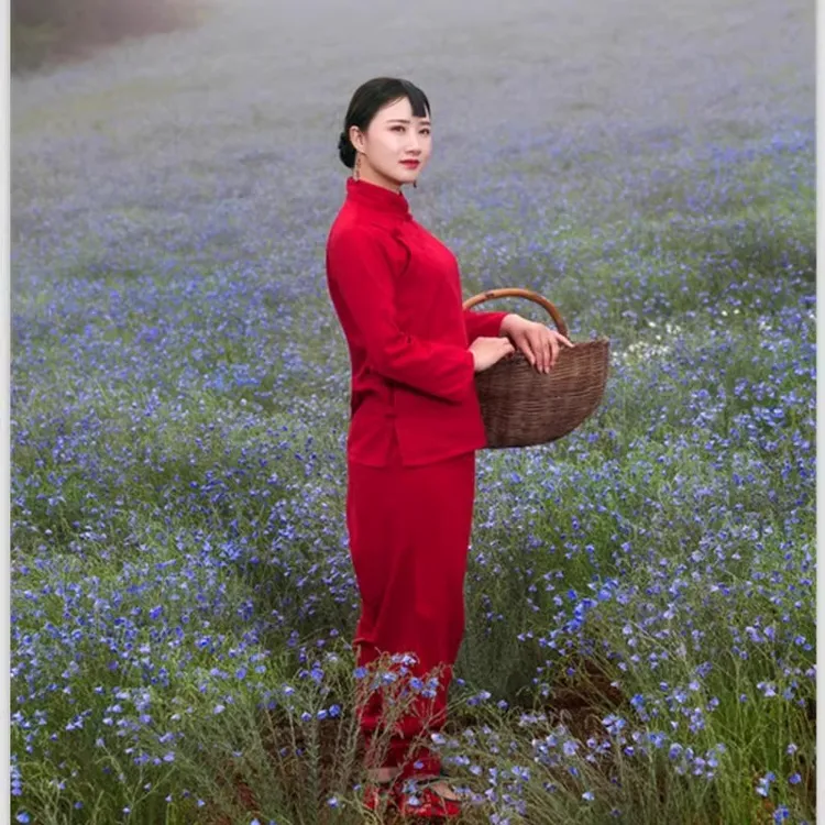 九儿演出服装女九儿同款红高粱舞蹈服红色古典秧歌服话剧村姑衣服