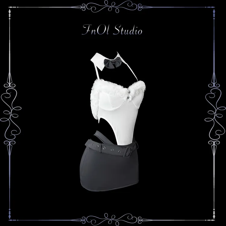 「FnOl Studio」格雷灰 白色挂脖套装显瘦修身包臀短裙吊带短款上衣