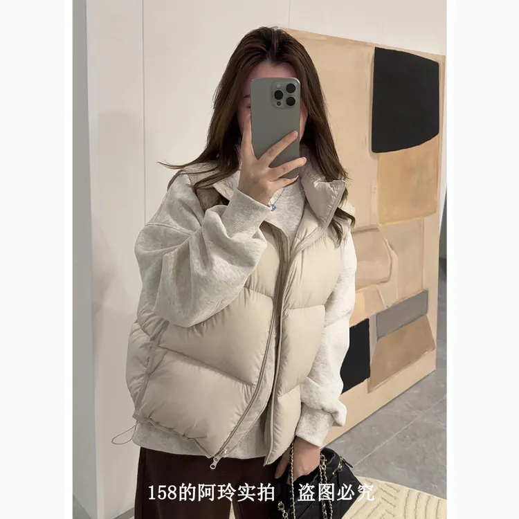 【阿玲实拍】羽绒马甲女纯色百搭短款2025秋冬新款叠穿保暖上衣