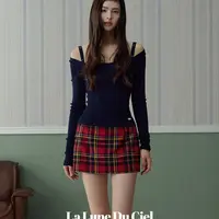 【LaluneDuCiel】LLDC 5周年店庆  设计感露肩方领针织打底T恤女