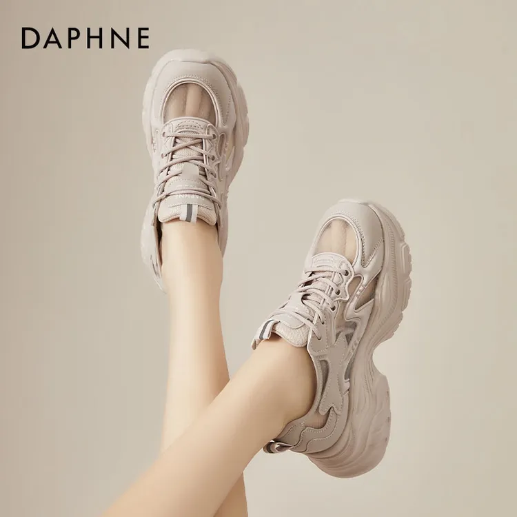 Daphne/达芙妮高跟镂空网面透气老爹鞋时尚休闲女鞋厚底鞋运动鞋