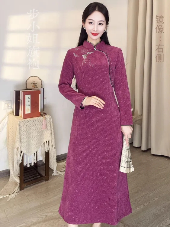 （步小姐-喜上眉梢）冬款加厚新中式国风妈妈旗袍气质款