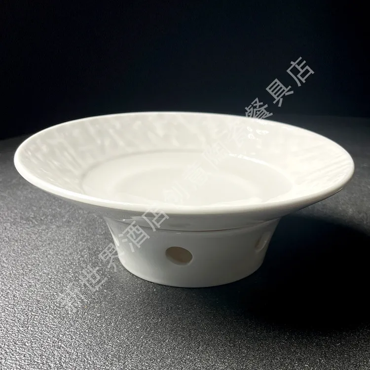 创意纯白石纹陶瓷加热保温明炉酒店商用家用盘子高档餐具品质好物