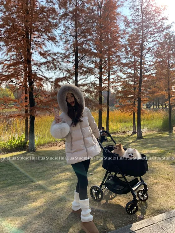 【花花】经典小蒙~韩版真毛领连帽款保暖90白鸭绒A字版显瘦羽绒服