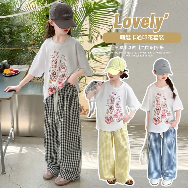 女童夏季套装2025新款洋气时髦儿童运动短袖T恤女大童炸街裤子潮