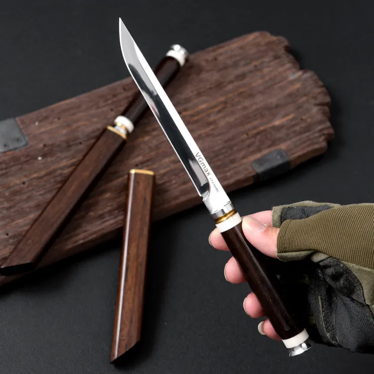 （战野）VGMax特制钢高硬度一体精美黑檀木鞘多功能户外野营水果刀