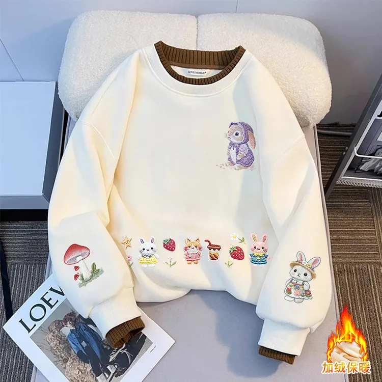 女童圆领卫衣新款儿童休闲印花上衣女孩秋季洋气百搭长袖衣服加绒