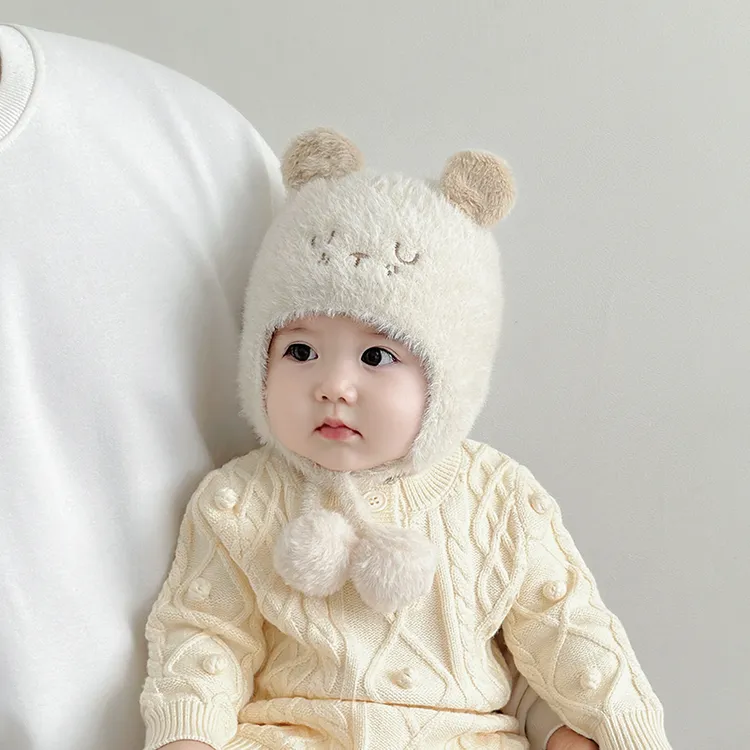 宝宝帽子冬天毛线帽婴幼儿可爱卡通超萌加厚保暖针织护耳帽毛绒帽