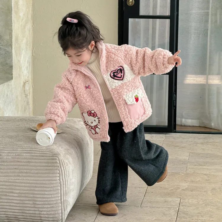 女童冬装夹棉外套2025新款洋气宝宝羔羔毛毛衣儿童秋冬季加厚棉服